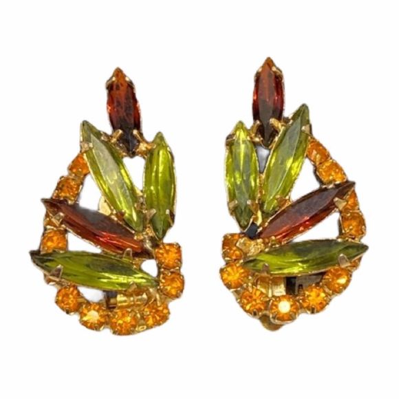 Vintage Juliana Navette And Round Rhinestone Crawler Earrings - Picture 11 of 15